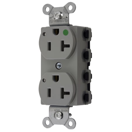 Hubbell Wiring Device-Kellems Straight Blade Receptacle, 5-20R, 20 A, 125V AC, 2 Pole, 3 Wire, Grounded SNAP8300GYL